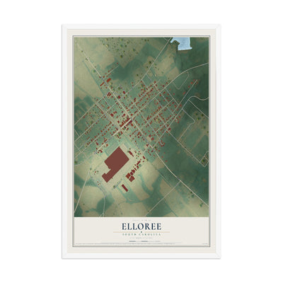 Map of Elloree, South Carolina, 12 x 18 inch print in a white wood frame