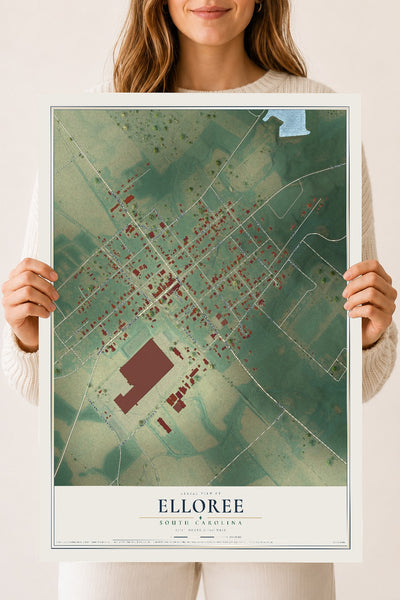 Map of Elloree, South Carolina, 18 x 24 inch unframed archival matte print