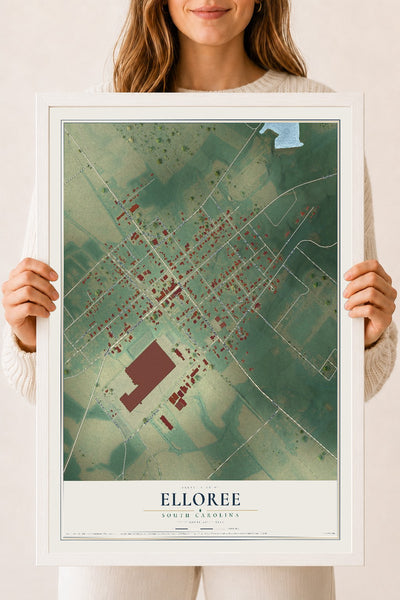 Map of Elloree, South Carolina, 18 x 24 inch print in a white wood frame