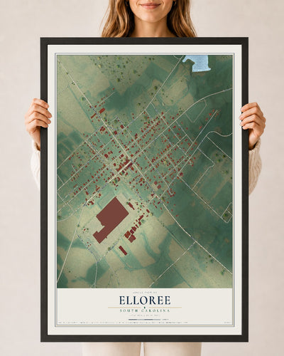 Map of Elloree, South Carolina, 24 x 36 inch print in a black wood frame