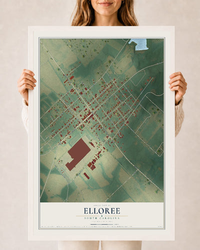 Map of Elloree, South Carolina, 24 x 36 inch print in a white wood frame