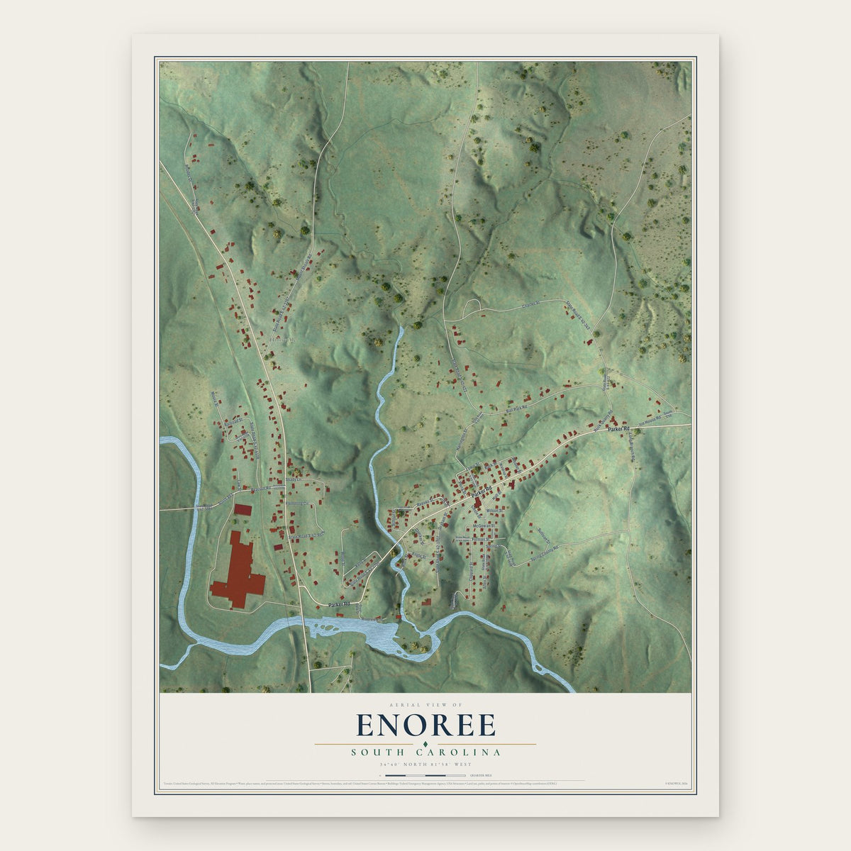 Enoree, South Carolina map print, the full design