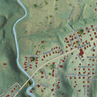 Close-up of the map of Enoree, South Carolina print showing street and building detail