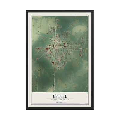 Map of Estill, South Carolina, 12 x 18 inch print in a black wood frame
