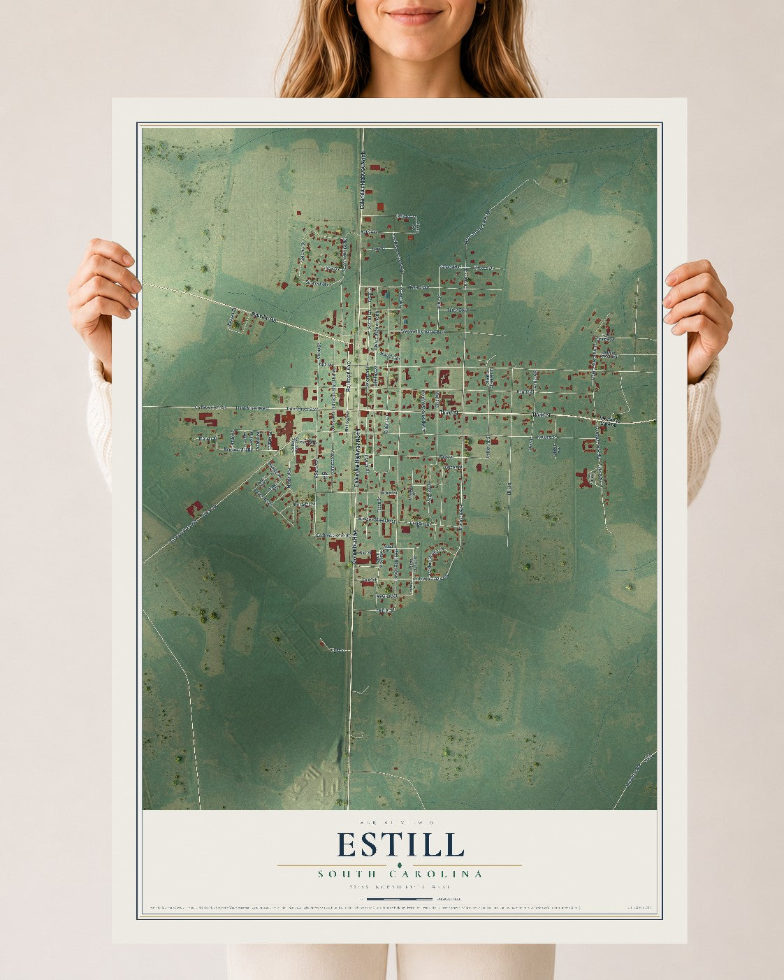 Map of Estill, South Carolina, 24 x 36 inch unframed archival matte print