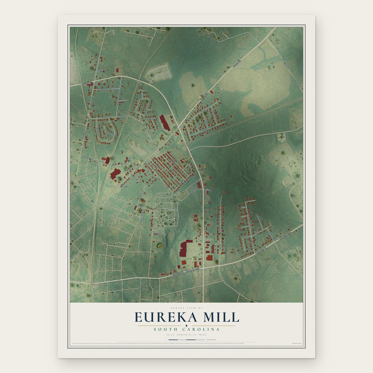 Eureka Mill, South Carolina map print, the full design