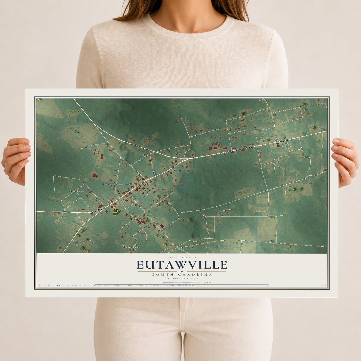 Map of Eutawville, South Carolina, 12 x 18 inch unframed archival matte print