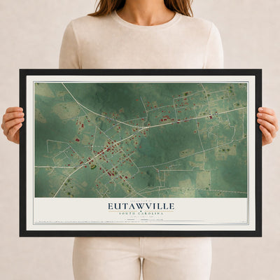 Map of Eutawville, South Carolina, 12 x 18 inch print in a black wood frame
