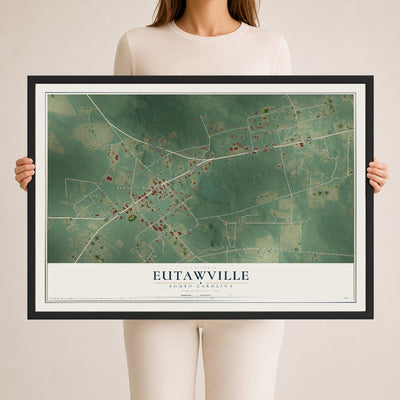 Map of Eutawville, South Carolina, 24 x 36 inch print in a black wood frame