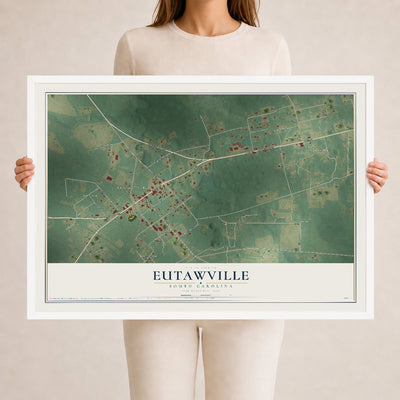 Map of Eutawville, South Carolina, 24 x 36 inch print in a white wood frame