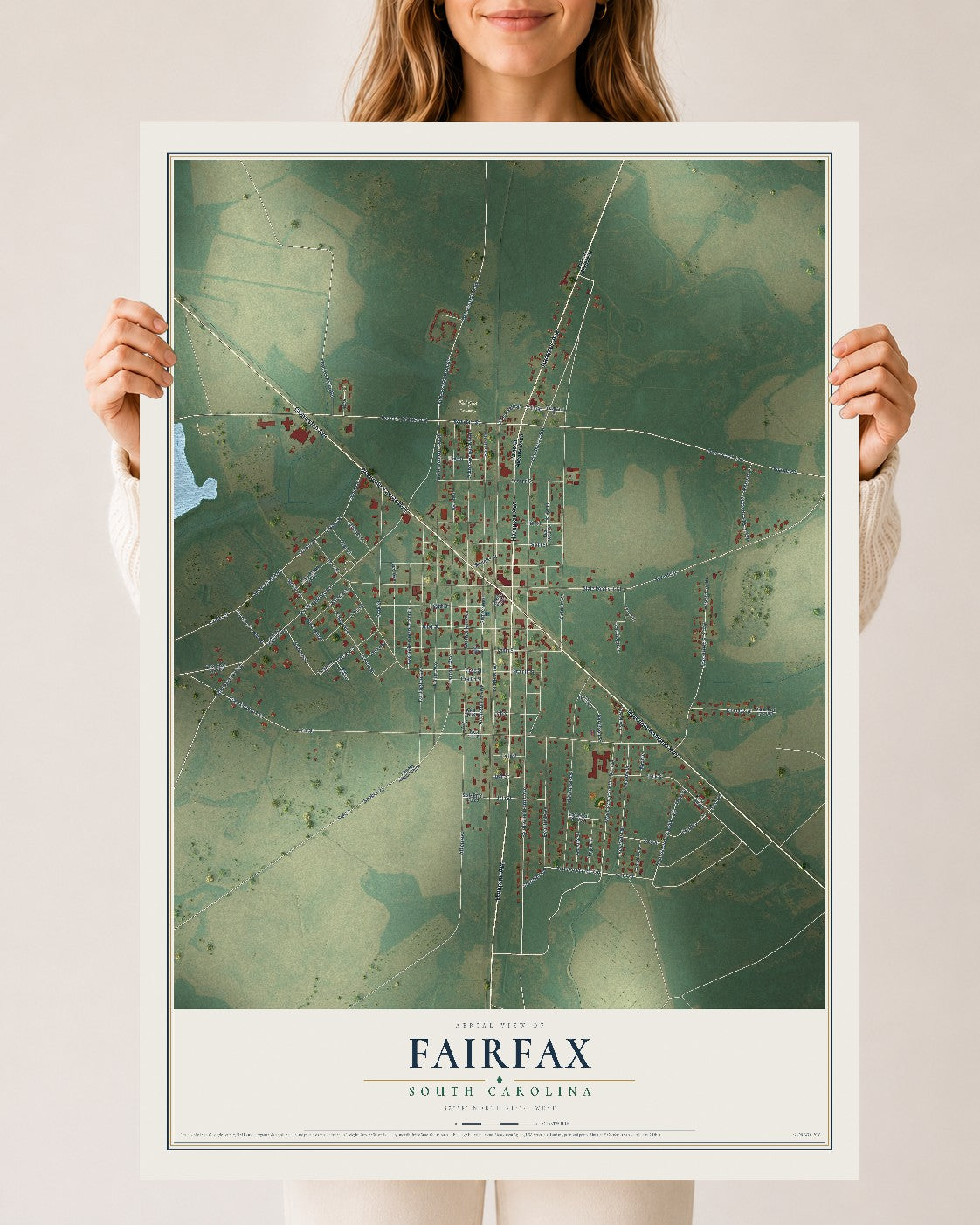 Map of Fairfax, South Carolina, 24 x 36 inch unframed archival matte print