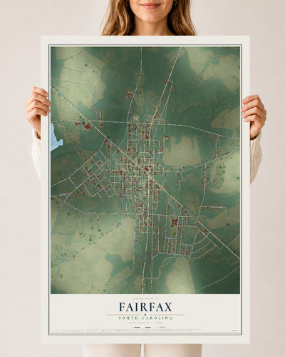 Map of Fairfax, South Carolina, 24 x 36 inch unframed archival matte print