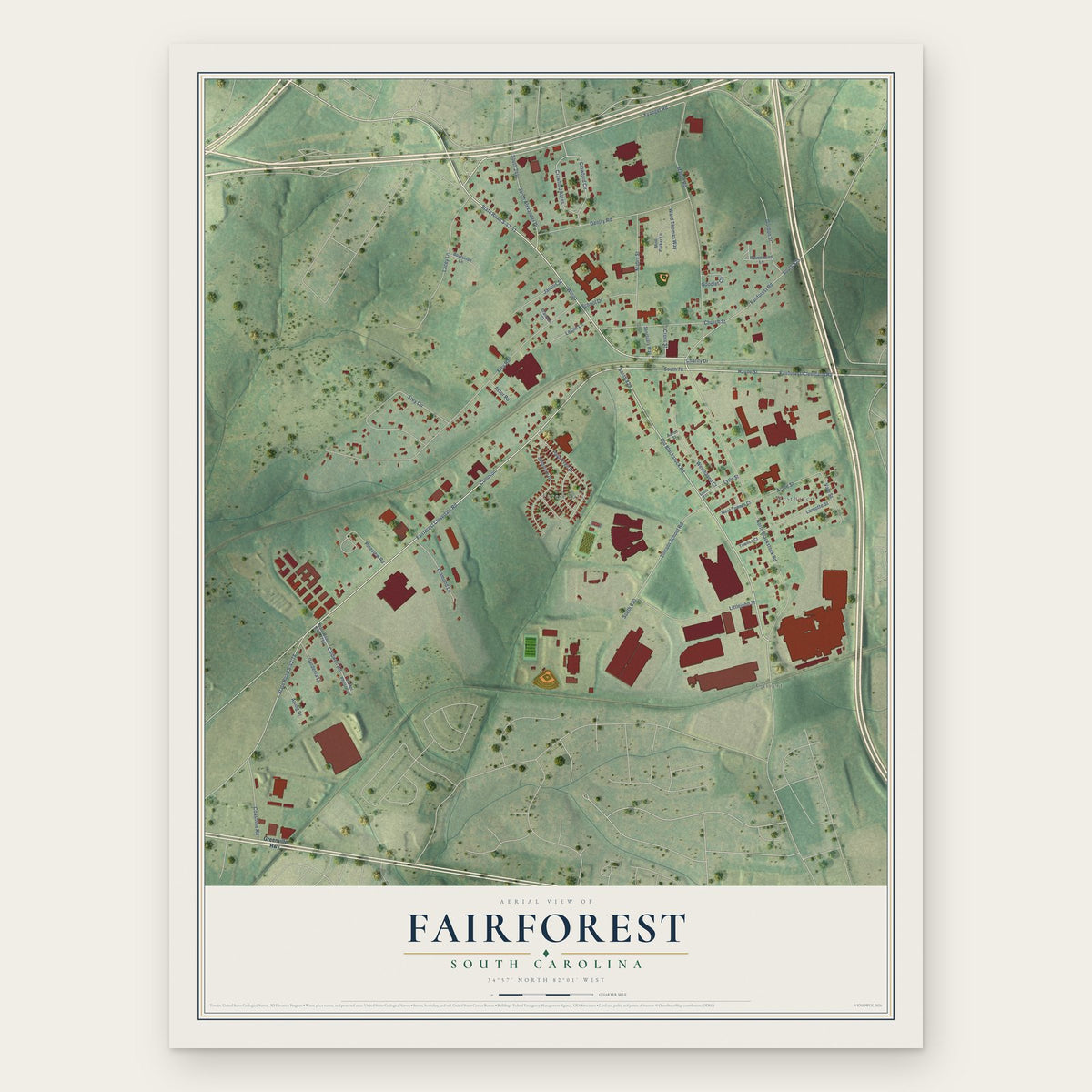 Fairforest, South Carolina map print, the full design