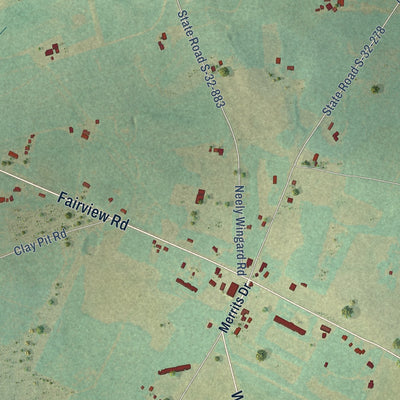 Close-up of the map of Fairview Crossroads, South Carolina print showing street and building detail