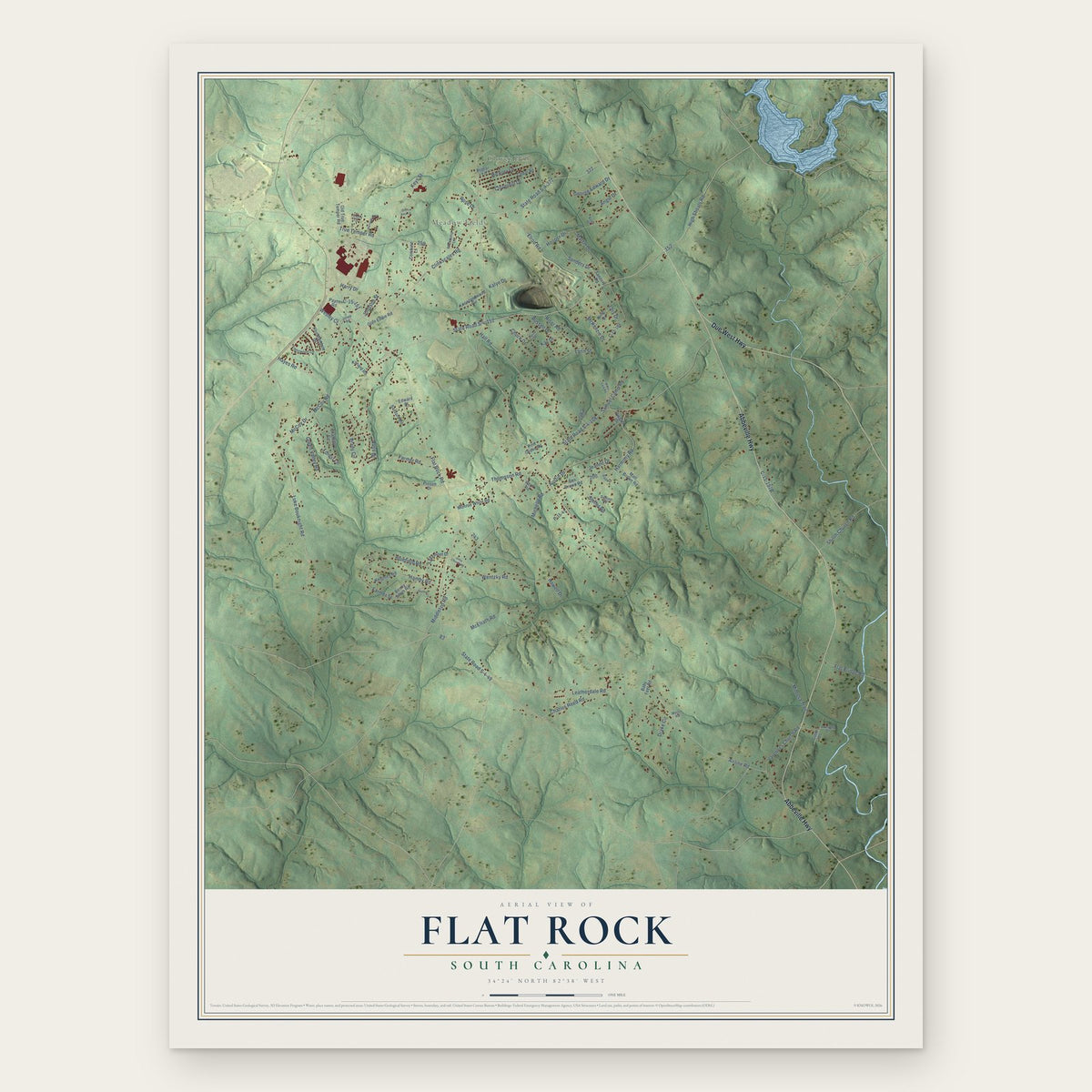 Flat Rock, South Carolina map print, the full design
