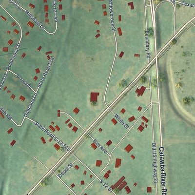 Close-up of the map of Fort Lawn, South Carolina print showing street and building detail