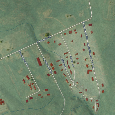Second close-up of the map of Fort Lawn, South Carolina print showing more streets and buildings