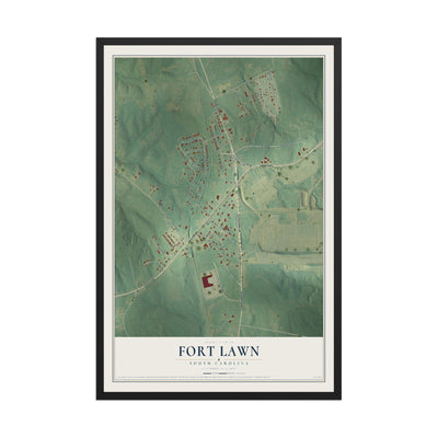 Map of Fort Lawn, South Carolina, 12 x 18 inch print in a black wood frame