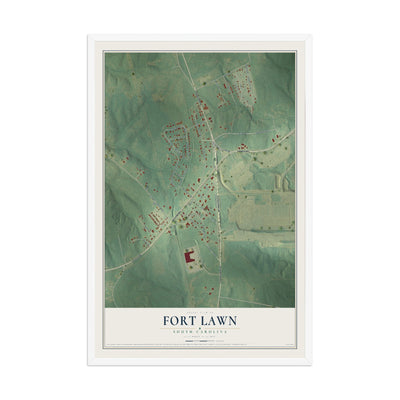 Map of Fort Lawn, South Carolina, 12 x 18 inch print in a white wood frame