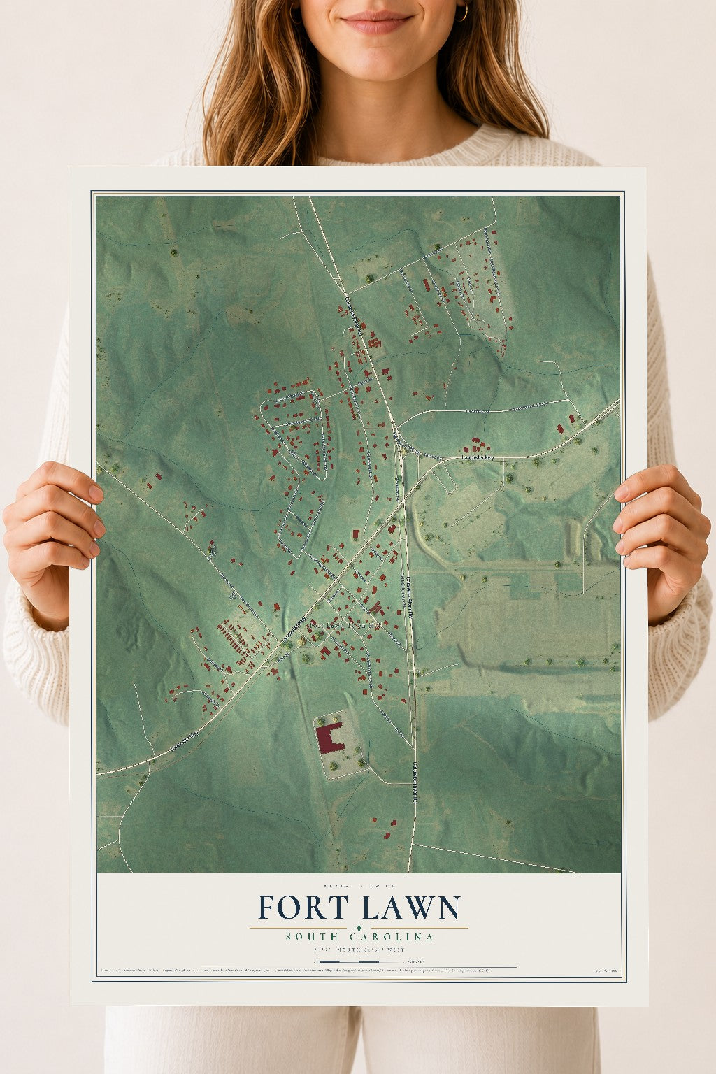 Map of Fort Lawn, South Carolina, 18 x 24 inch unframed archival matte print