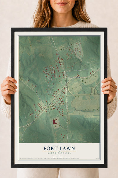 Map of Fort Lawn, South Carolina, 18 x 24 inch print in a black wood frame