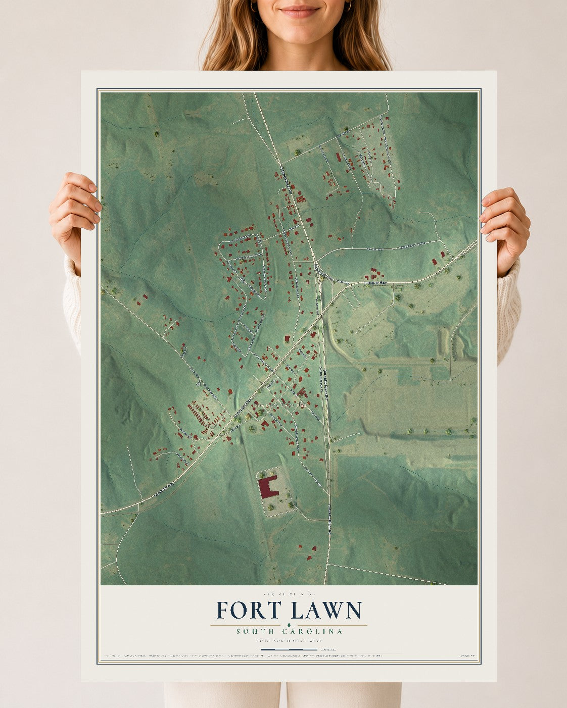 Map of Fort Lawn, South Carolina, 24 x 36 inch unframed archival matte print