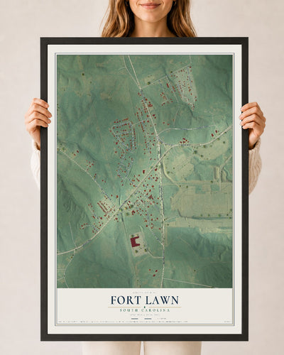 Map of Fort Lawn, South Carolina, 24 x 36 inch print in a black wood frame