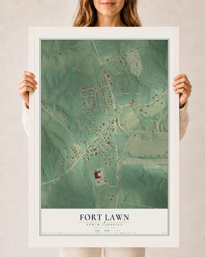 Map of Fort Lawn, South Carolina, 24 x 36 inch print in a white wood frame