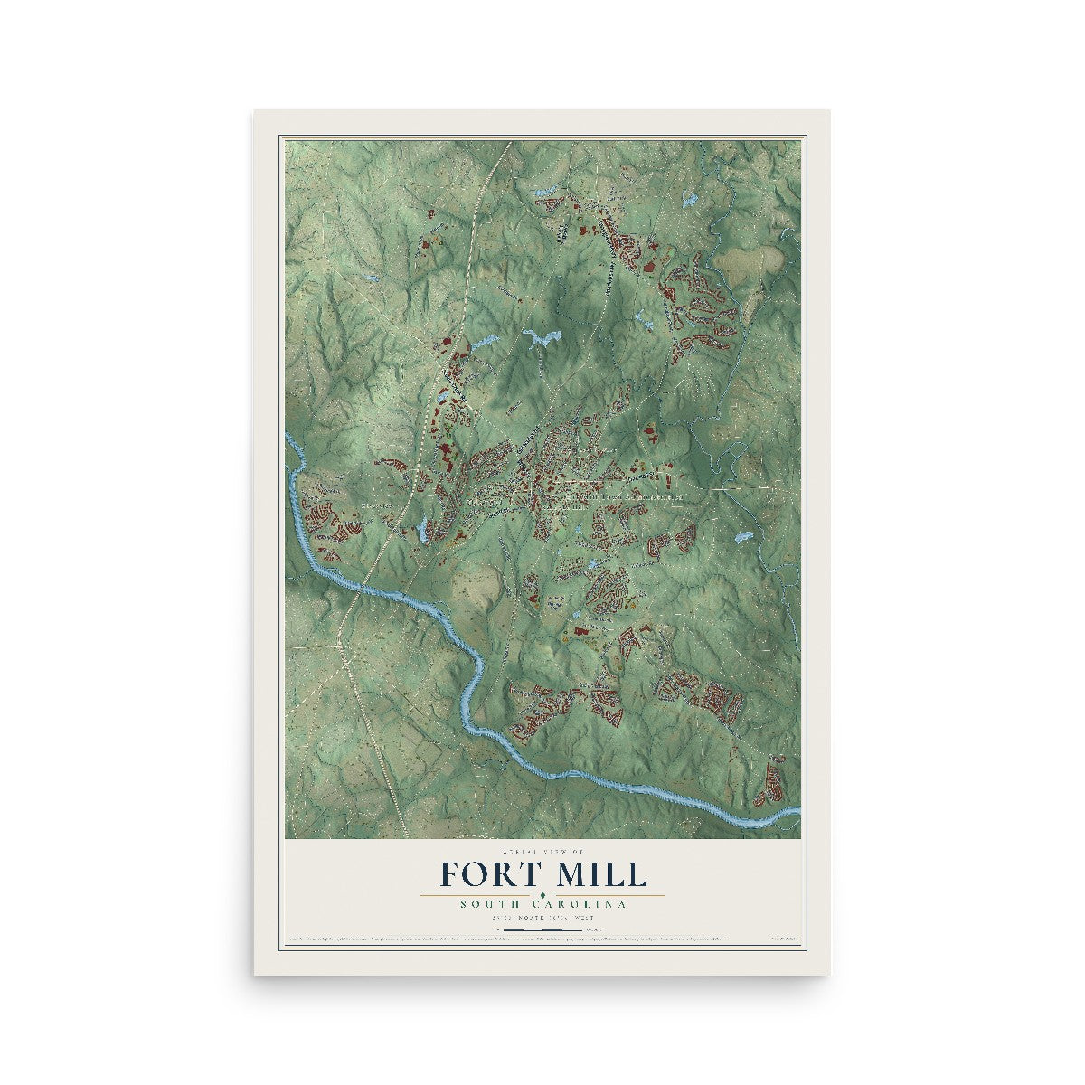 Map of Fort Mill, South Carolina, 12 x 18 inch unframed archival matte print