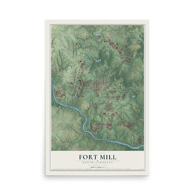 Map of Fort Mill, South Carolina, 12 x 18 inch unframed archival matte print