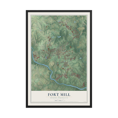 Map of Fort Mill, South Carolina, 12 x 18 inch print in a black wood frame