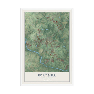 Map of Fort Mill, South Carolina, 12 x 18 inch print in a white wood frame