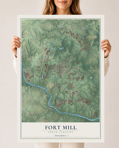 Map of Fort Mill, South Carolina, 24 x 36 inch unframed archival matte print