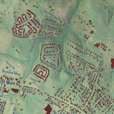 Second close-up of the map of Fountain Inn, South Carolina print showing more streets and buildings