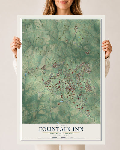 Map of Fountain Inn, South Carolina, 24 x 36 inch unframed archival matte print
