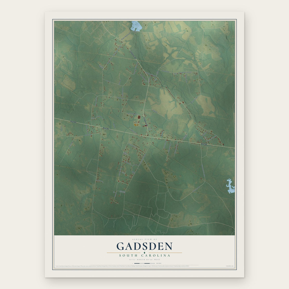 Gadsden, South Carolina map print, the full design