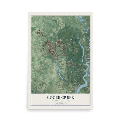 Map of Goose Creek, South Carolina, 12 x 18 inch unframed archival matte print