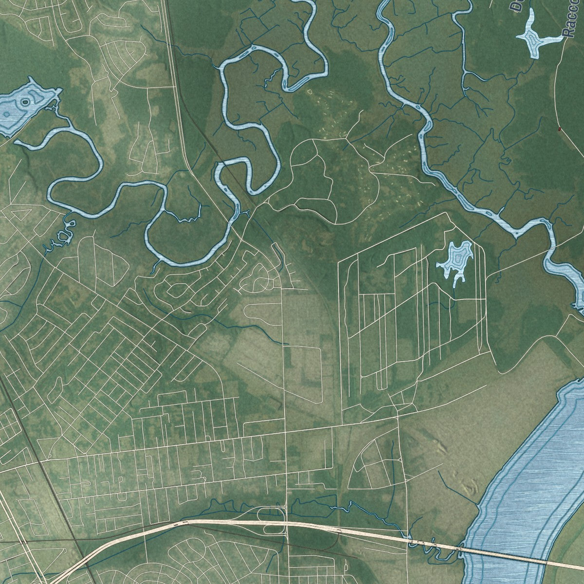 Second close-up of the map of Goose Creek, South Carolina print showing more streets and buildings
