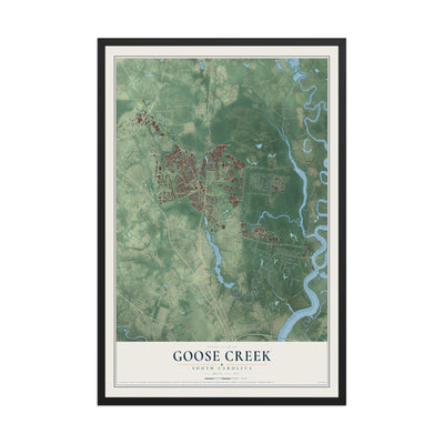 Map of Goose Creek, South Carolina, 12 x 18 inch print in a black wood frame