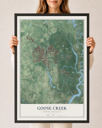 Map of Goose Creek, South Carolina, 24 x 36 inch print in a black wood frame