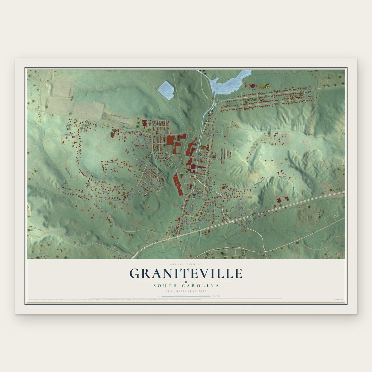 Graniteville, South Carolina map print, the full design