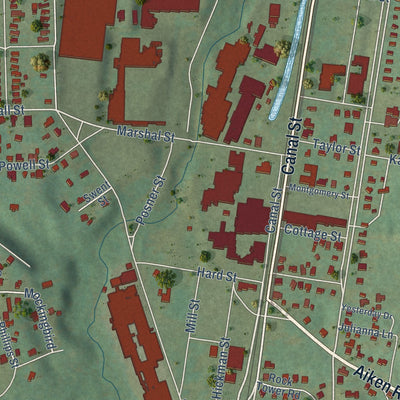 Close-up of the map of Graniteville, South Carolina print showing street and building detail