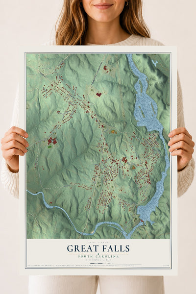 Map of Great Falls, South Carolina, 18 x 24 inch unframed archival matte print