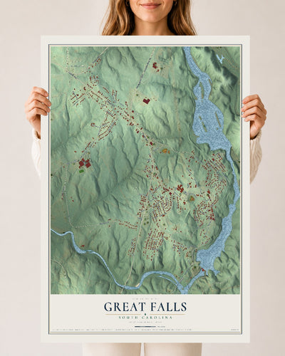 Map of Great Falls, South Carolina, 24 x 36 inch unframed archival matte print