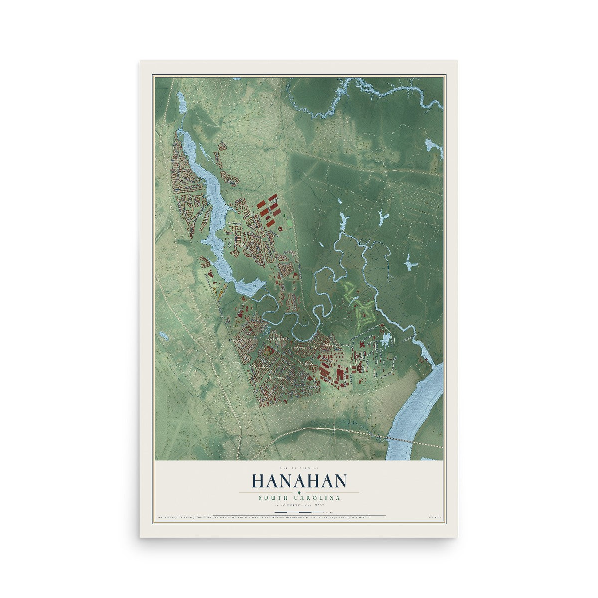 Map of Hanahan, South Carolina, 12 x 18 inch unframed archival matte print