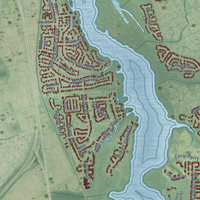 Close-up of the map of Hanahan, South Carolina print showing street and building detail