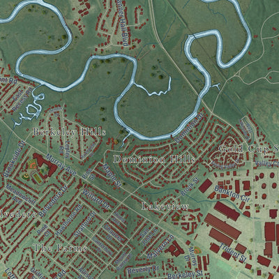 Second close-up of the map of Hanahan, South Carolina print showing more streets and buildings
