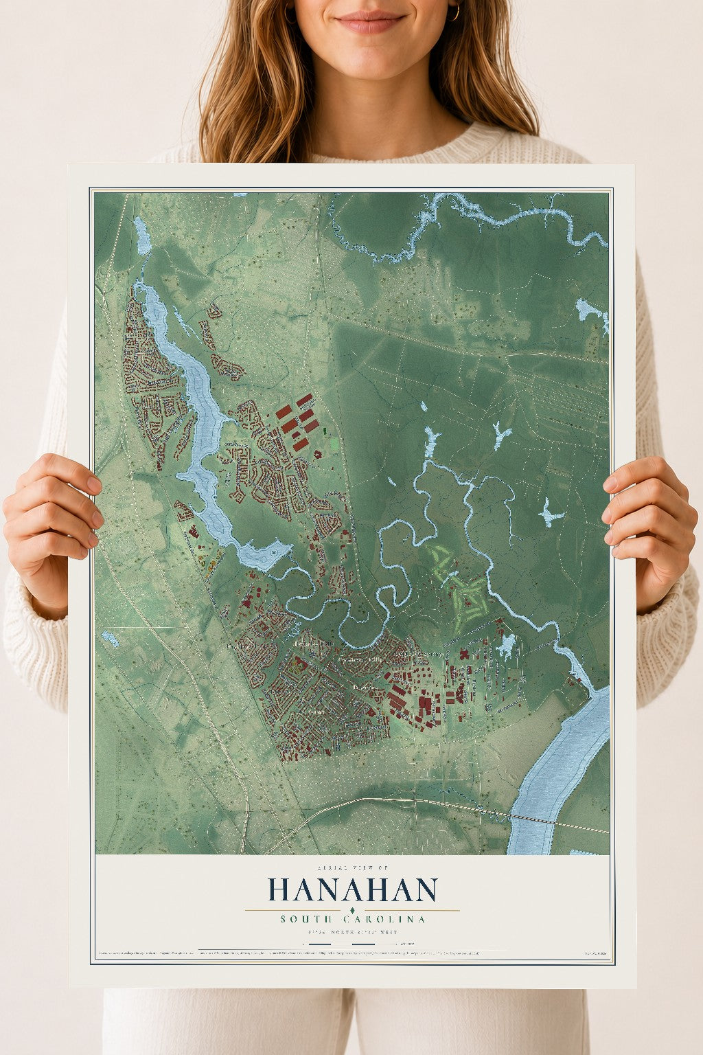 Map of Hanahan, South Carolina, 18 x 24 inch unframed archival matte print