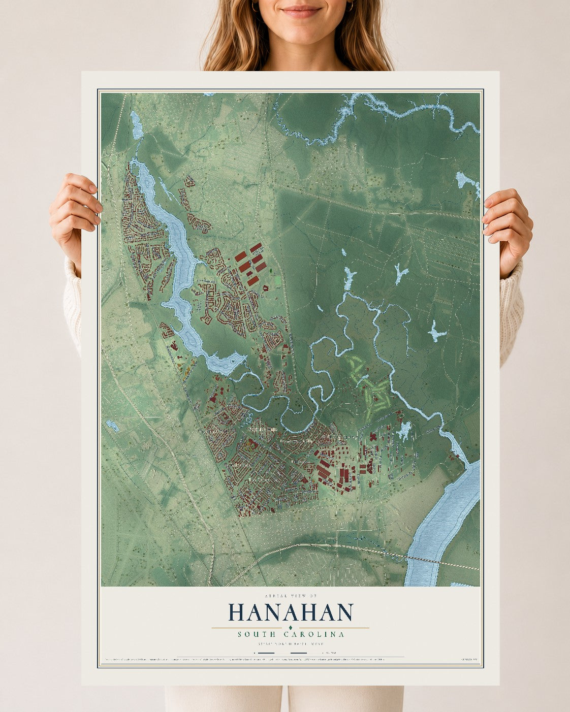 Map of Hanahan, South Carolina, 24 x 36 inch unframed archival matte print