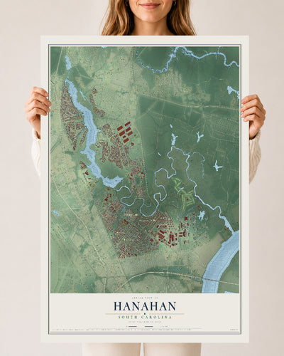 Map of Hanahan, South Carolina, 24 x 36 inch unframed archival matte print